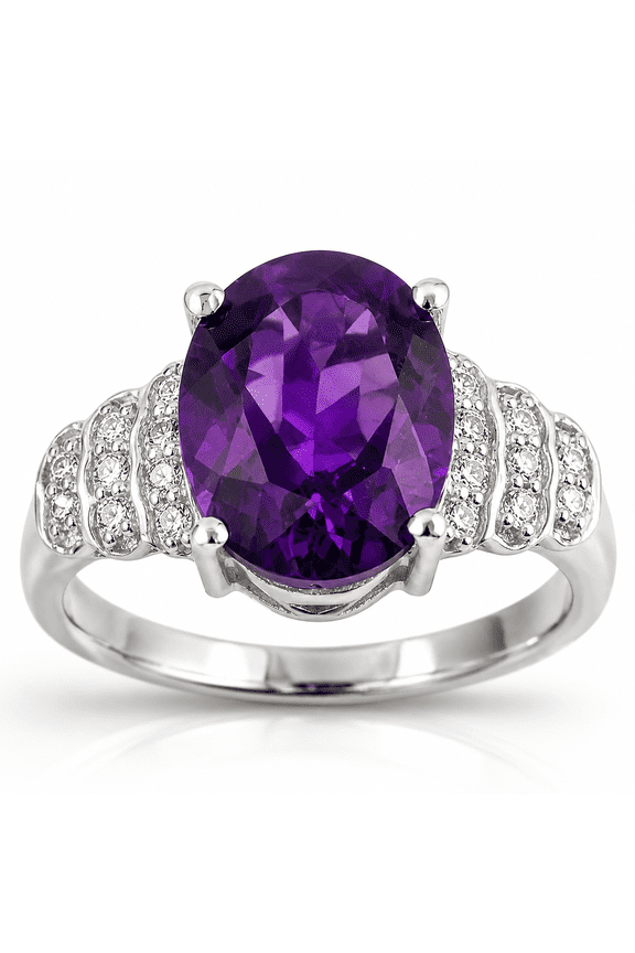 2.20 Ct Oval Purple Amethyst & Lab Diamond Prong Silver Bridge Ring