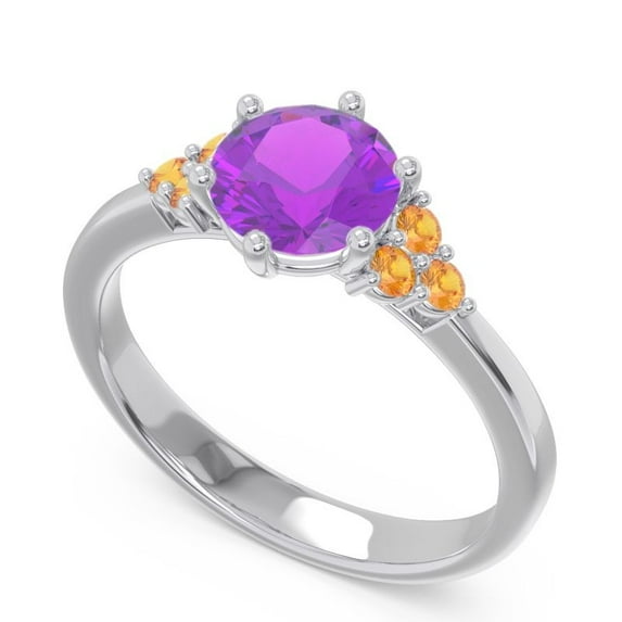2.20 Ct Round Shape Amethyst & Citrine Gemstone Beautiful Wedding Ring for Women Solid 14K White Gold Size 4.5 by Diamond-Capitals