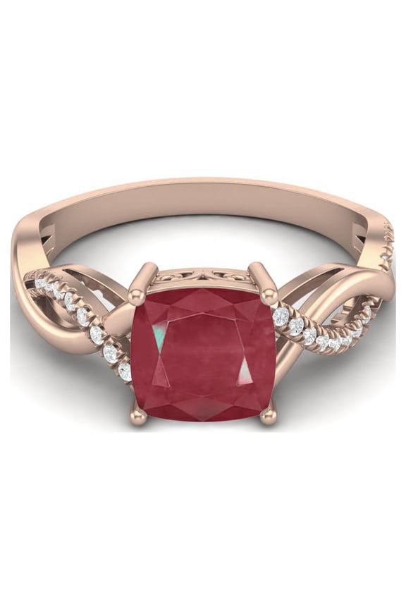 2.20 Cts Cushion Shape Ruby Glass Filled 925 Sterling Silver Rose Vermeil Solitaire Twisted Shank Valentines Day Gifts Ring Dainty Ring