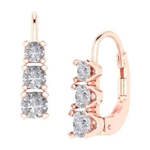 2.20CT 3 Stone simulated diamond Round Cut Solitaire Stud Earrings 14k Rose gold Plated / 925 Sterling Silver