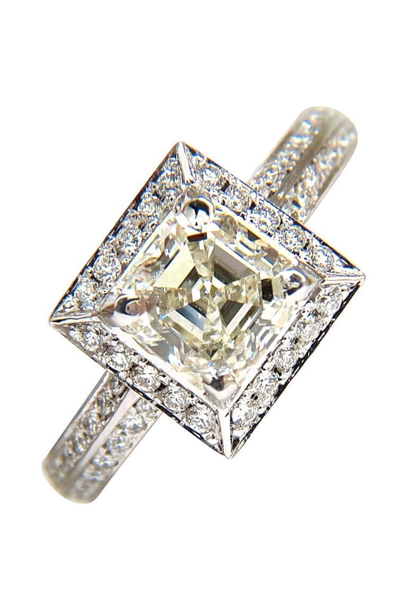 2.20CT ASSCHER CUT DIAMOND RING HALO KNIFE EDGE 14KT