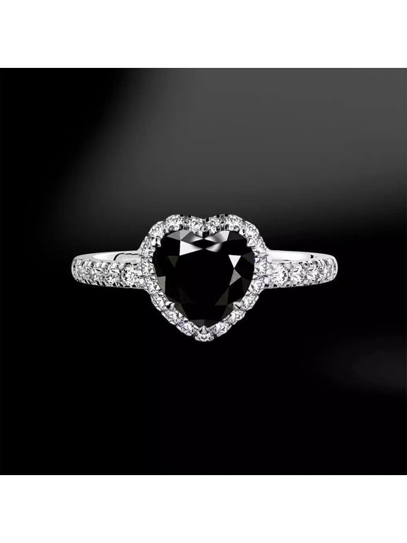 2.20CT Heart Cut Lab-Created Black Diamond Women's Ring 14K White Gold Plated
