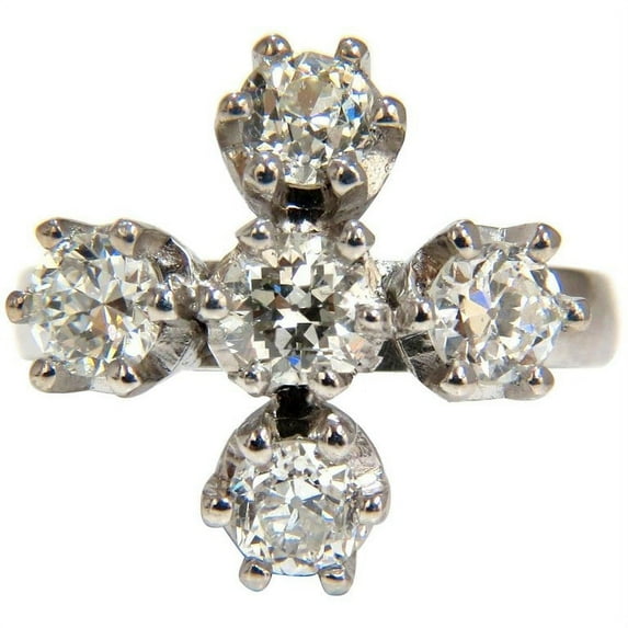 2.20CT NATURAL (5) DIAMONDS CROSS RING PLATINUM OLD MINE VICTORIAN DECO