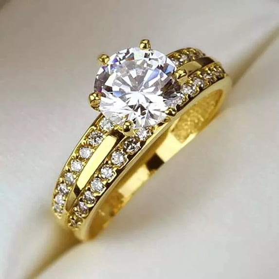 2.20CT Round Cut Simulated Diamond Engagement Ring 14K Yellow Gold Plated - Size 7