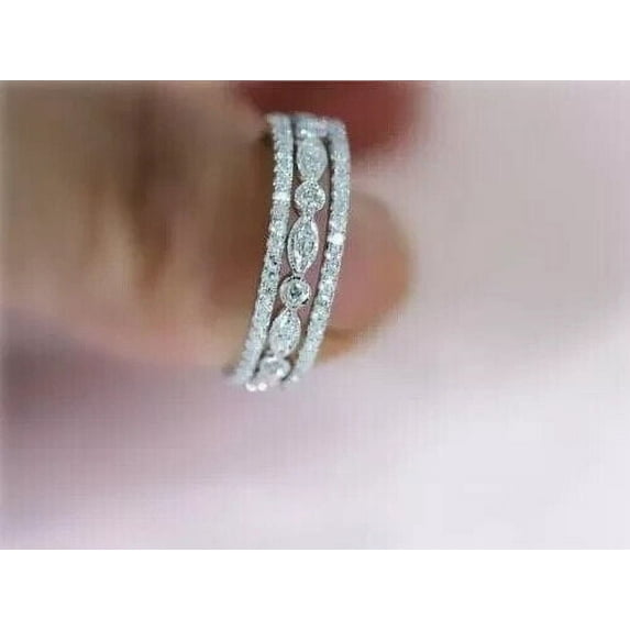 2.20CT Round Lab-Created Diamond Wedding Band Ring 14K White Gold Plated