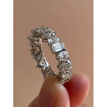 2.20Ct Emerald Cut Diamond Wedding Full Eternity Band Ring 14k White Gold Plated