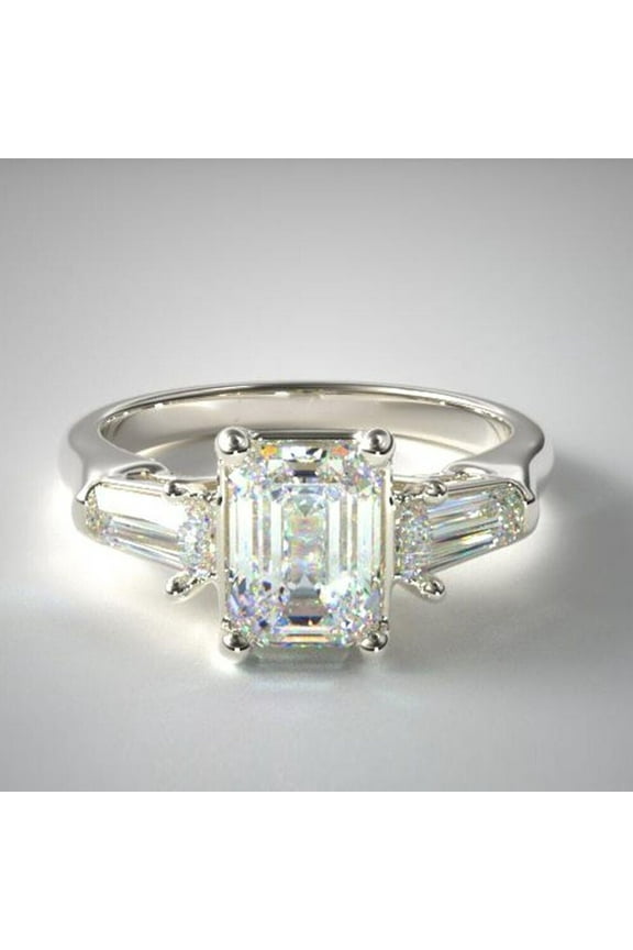2.20Ct Emerald Cut VVS1/D Diamond Three Stone Women's Wedding Ring Solid 14k White Gold
