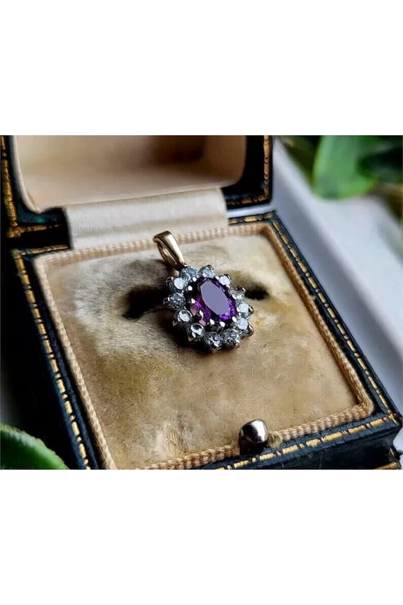2.20Ct Oval Cut Lab-Created Amethyst Pendant 14k Yellow Gold Plated 18"