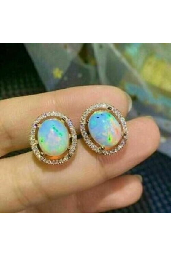 2.20Ct Oval Cut Lab Created Fire Opal Stud Earrings 14K Yellow Gold Plated