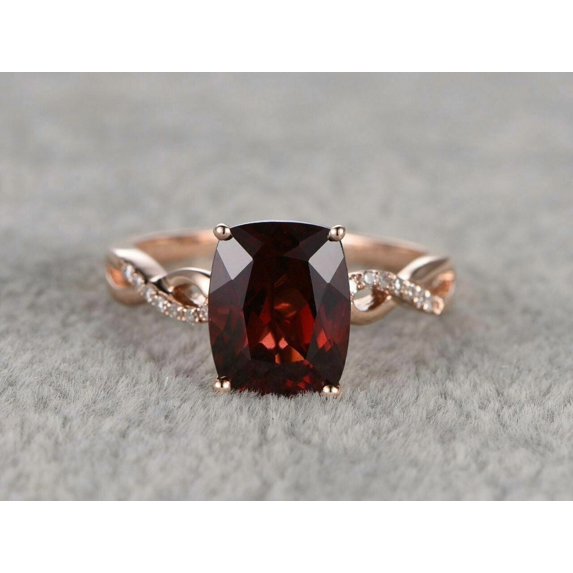 2.75Ct Cushion Cut Lab Created Red Garnet Solitaire Women's Ring 14K Rose Gold Plated Silver