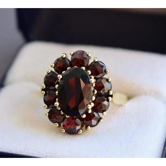 2.20Ct Oval Cut Lab Created Red Garnet Women's Flower Gift Ring In 14k Yellow Gold Plated