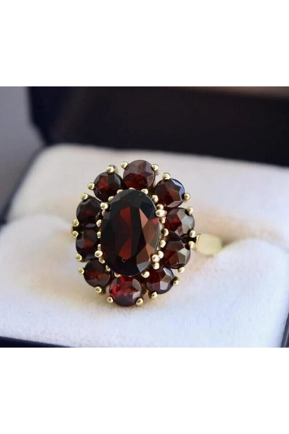 2.20Ct Oval Cut Lab Created Red Garnet Women's Flower Gift Ring In 14k Yellow Gold Plated