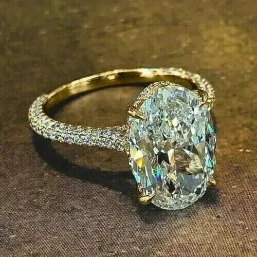 2.20Ct Oval Cut Simulated Diamond Women's Wedding Ring 14K Yellow Gold ...