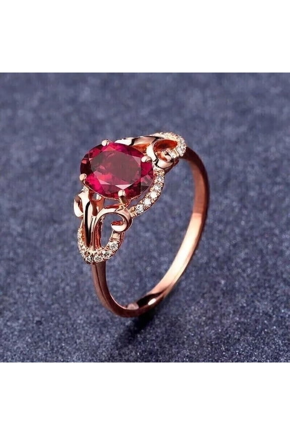 2.20Ct Oval Cut Simulated Red Ruby Women's Wedding Gift Ring 14K Rose Gold Plated