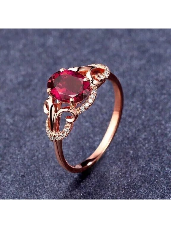 2.20Ct Oval Cut Simulated Red Ruby Women's Wedding Gift Ring 14K Rose Gold Plated