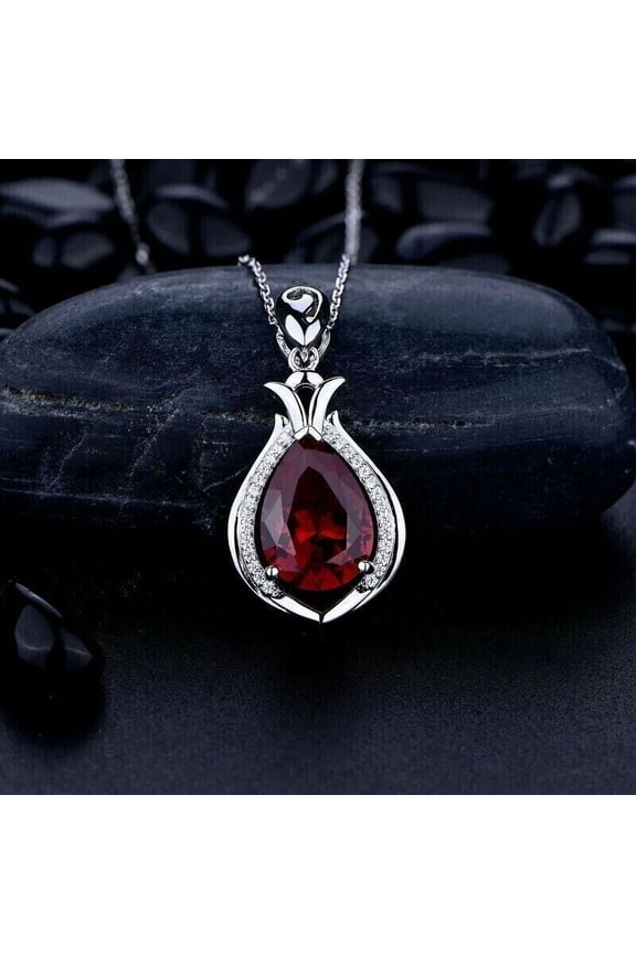 2.20Ct Pear Cut Lab Created Red Ruby Beautiful Pendant 18'' Free Chain 14k White Gold Plated 18''