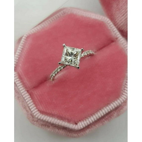 2.20Ct Princess Cut Lab Created Diamond Women's Engagement Ring 14K White Gold Plated