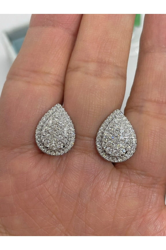 2.20Ct Round Certified Moissanite Pear Shape Stud Earrings 14K White Gold Plated Silver