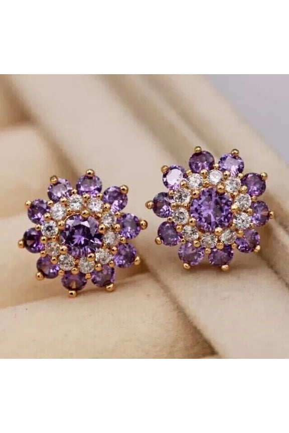 2.20Ct Round Cut Lab Created Amethyst Stud Earrings 14K Yellow Gold Plated
