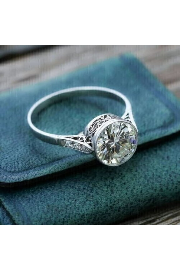 2.20Ct Round Cut Lab-Created Diamond 14K White Gold Plated Bezel Engagement Ring