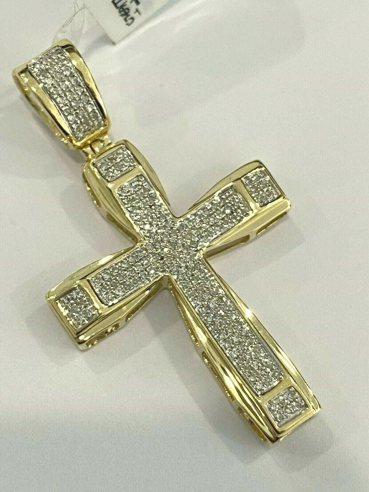 PASO JEWELS 2.20Ct Round Cut Lab Created Diamond Bling Cross Pendant Charm Men's 14k Yellow Gold Plated Silver