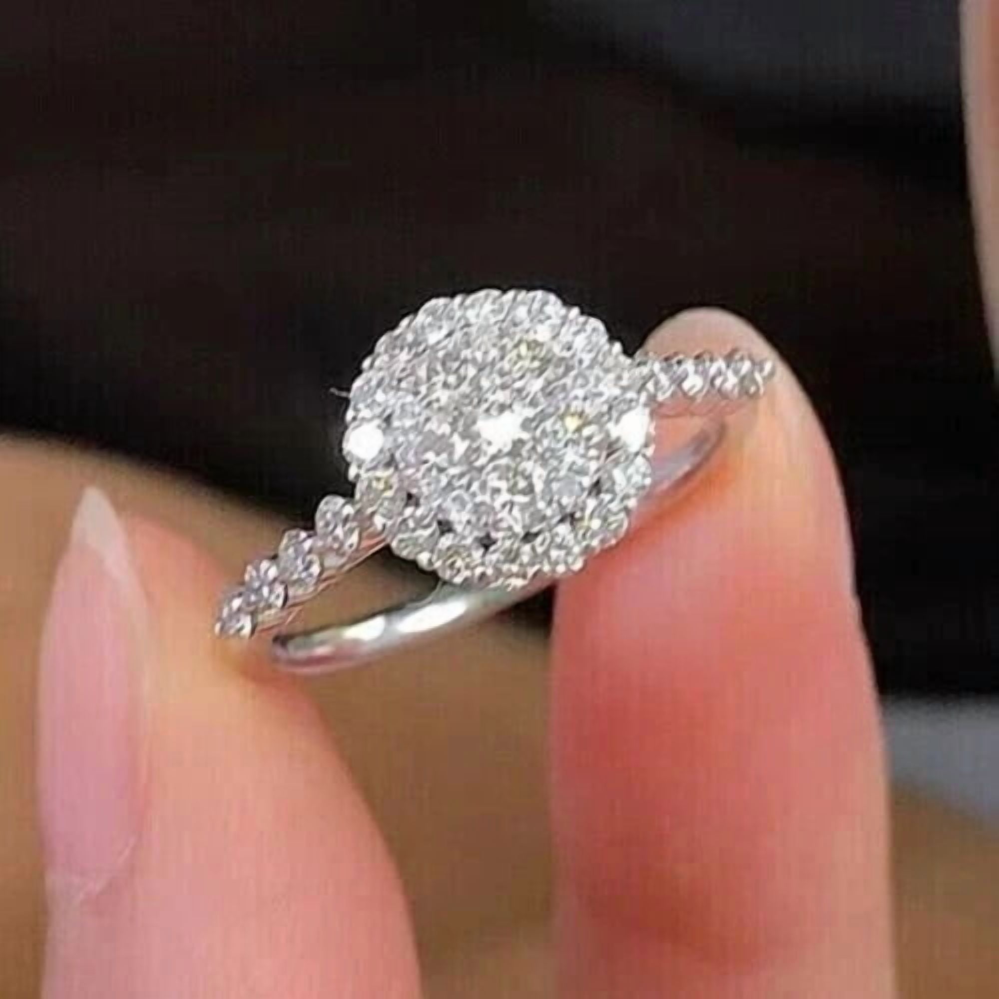 SAMAYA 2.20Ct Round Cut Lab Created Diamond Cluster 14K White Gold Plated Engagement Ring