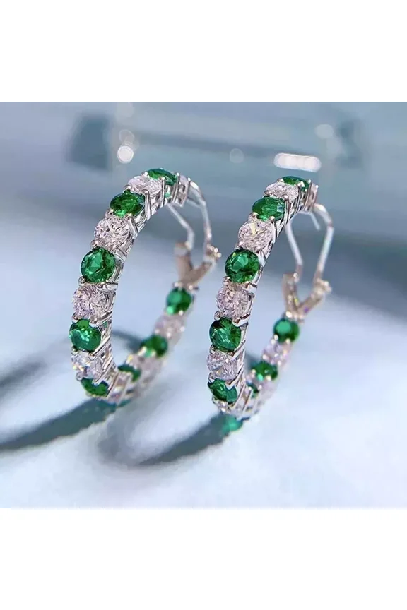 2.20Ct Round Cut Lab Created Emerald Huggie Hoop Earrings 14K White Gold Plated