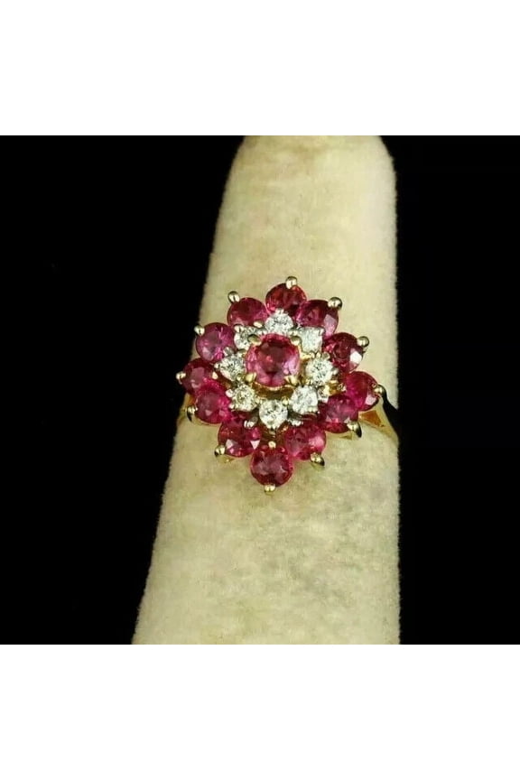 2.20Ct Round Cut Lab-Created Red Ruby Women's Wedding Gift Ring 14K Yellow Gold Plated