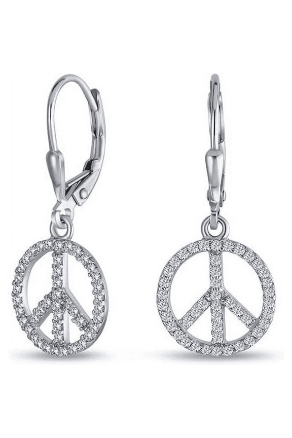 2.20Ct Round Cut White Diamond World Peace Sign Drop Dangle Lever Back Earring 14K White Gold Plated For Women's - Birthday Gift For Her