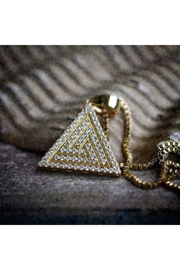 2.20Ct Round Lab Created Diamond New Pyramid Pendant 14K Yellow Gold Plated 18''