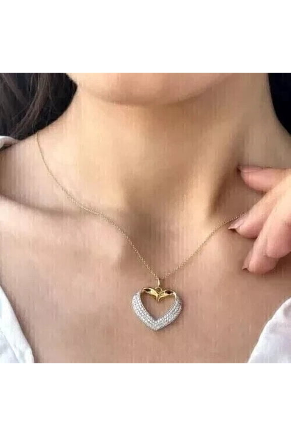 2.20Ct Round Lab Created Diamond Women's Heart Shape Pendant 14K Yellow Gold Plated