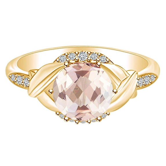 AFFY 2.21 Carat Round Shape Simulated Morganite & Natural Diamond Unique Engagement Ring 14K Solid Yellow Gold Ring Size-9