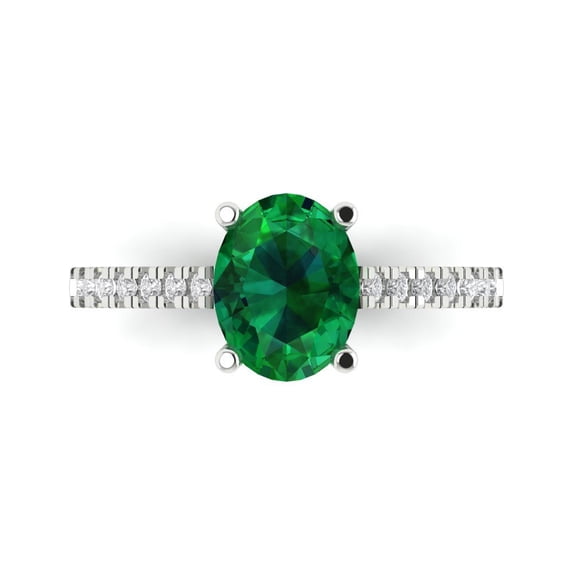 Solitaire with Accents Engagement Ring for Women - 2.21ct Simulated Emerald in 14K White Gold Promise Ring