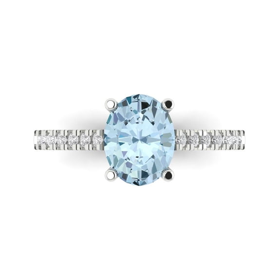 Solitaire with Accents Engagement Ring for Women - 2.21ct Natural Sky Blue Topaz in 14K White Gold Promise Ring