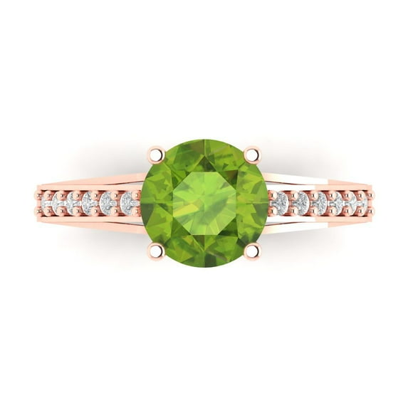 Solitaire with Accents Engagement Ring for Women - 2.21ct Natural Peridot in 18K Rose Gold Promise Ring