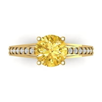Solitaire with Accents Engagement Ring for Women - 2.21ct Simulated Yellow Diamond in 18K Yellow Gold Promise Ring