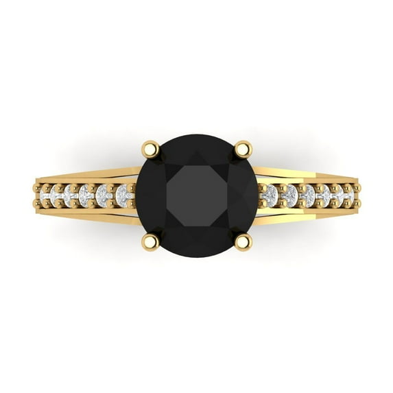 Solitaire with Accents Engagement Ring for Women - 2.21ct Natural Onyx in 14K Yellow Gold Promise Ring