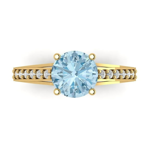 Solitaire with Accents Engagement Ring for Women - 2.21ct Natural Swiss Blue Topaz in 14K Yellow Gold Promise Ring