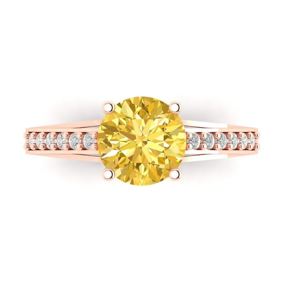 Solitaire with Accents Engagement Ring for Women - 2.21ct Simulated Yellow Diamond in 14K Rose Gold Promise Ring