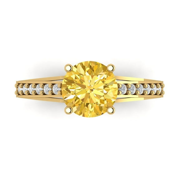 Solitaire with Accents Engagement Ring for Women - 2.21ct Simulated Yellow Diamond in 14K Yellow Gold Promise Ring