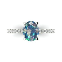 2.21 ct Oval Cut Blue Moissanite Solitaire with Simulated Diamond Accents 18K White Gold Womens Engagement Ring