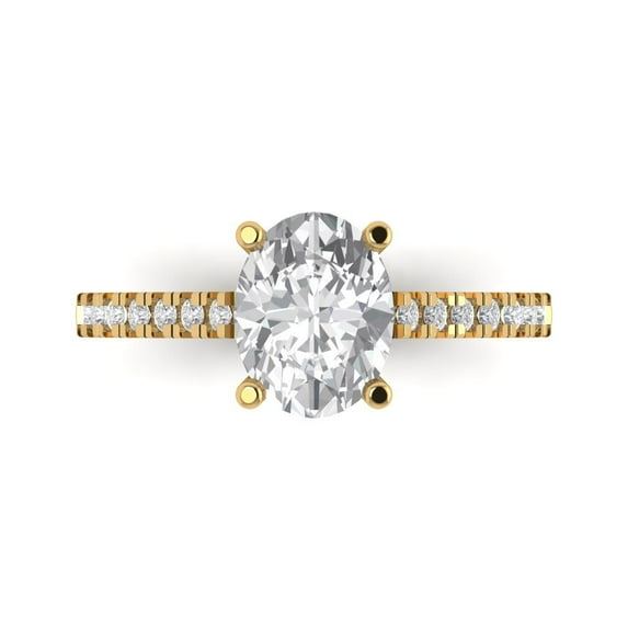 2.21 ct Oval Cut Moissanite Solitaire with Simulated Diamond Accents 18K Yellow Gold Womens Engagement Ring