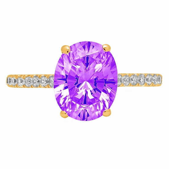 2.21 ct Oval Cut Natural Amethyst Solitaire with Simulated Diamond Accents 14K Yellow Gold Womens Engagement Ring