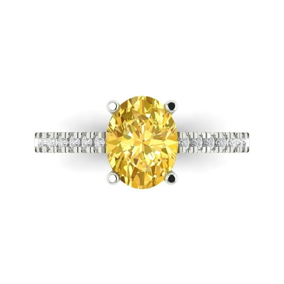 2.21 ctw Solitaire with Zirconia Diamond Accents Anniversary Ring for Women | Oval Cut Natural Citrine | Hyperallergenic Solid 18K White Gold