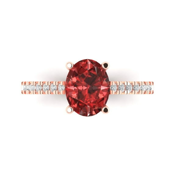 2.21 ct Oval Cut Natural Garnet Solitaire with Accents Engagement Ring for Women in 18K Rose Gold