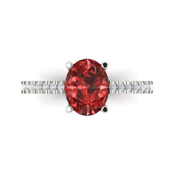 Clara Pucci 14K White Gold Solid Gold Garnet Solitaire with Accents Anniversary Ring for Women - 2.21 cttw Oval Cut