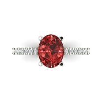 2.21 ct Oval Cut Natural Garnet Solitaire with Simulated Diamond Accents 18K White Gold Womens Engagement Ring