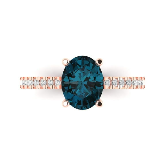 2.21 ctw Solitaire with Zirconia Diamond Accents Anniversary Ring for Women | Oval Cut Natural London Blue Topaz | Hyperallergenic Solid 18K Rose Gold