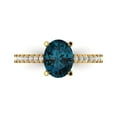 thumbnail image 1 of 2.21 ct Oval Cut Natural London Blue Topaz Solitaire with Simulated Diamond Accents 18K Yellow Gold Womens Engagement Ring, 1 of 5