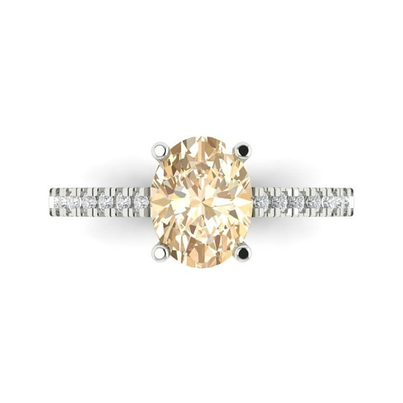 2.21 ct Oval Cut Natural Morganite Solitaire with Simulated Diamond Accents 14K White Gold Womens Engagement Ring